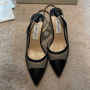 Jimmy Choo black mesh kitten heels 65mm